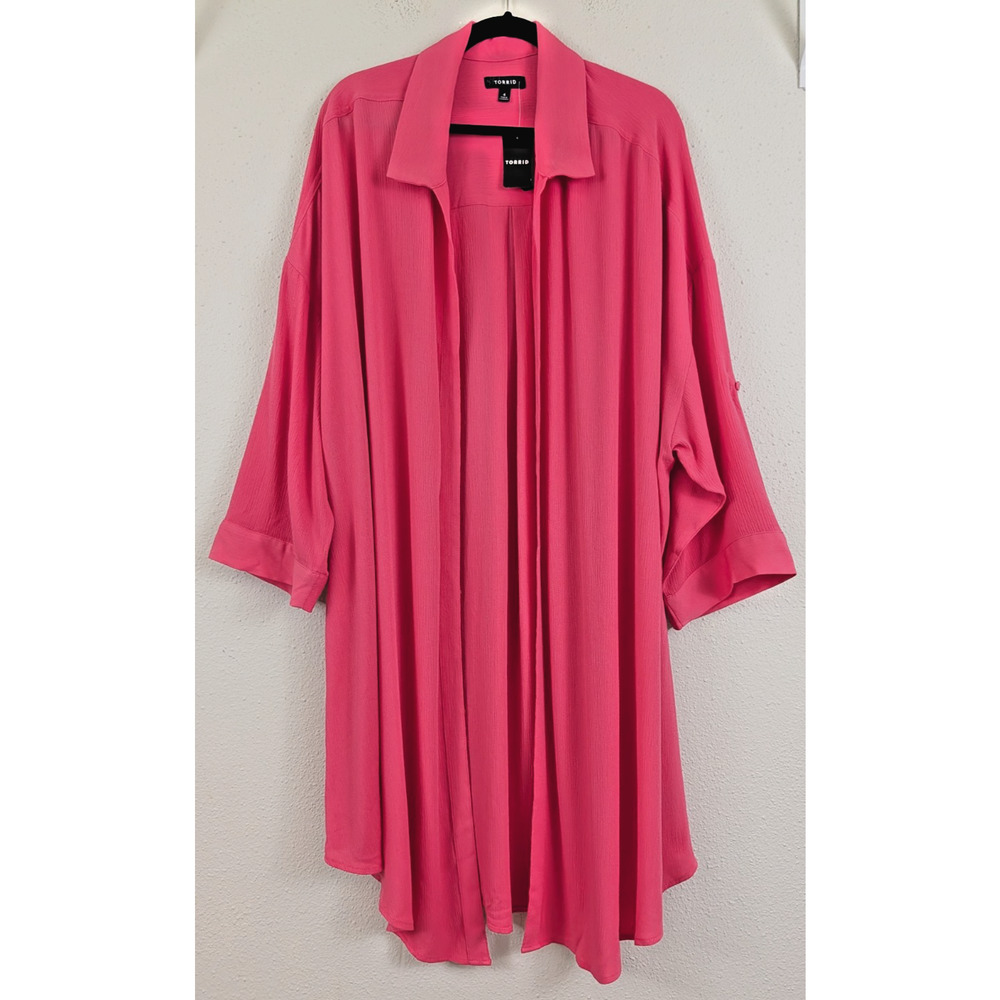 New Torrid sz 4 4X 26 Gauz Open Front Shirt Kimono Duster Jacket pink 4918